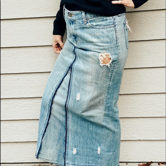 hand sewn inspired by  designer Nordstrom skirts Dresses & Skirts - handmade  jean skirt distressed